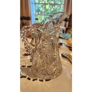 PITCHER American Brilliant Period Cut glass Crystal Meriden Fanned Hobstar no125